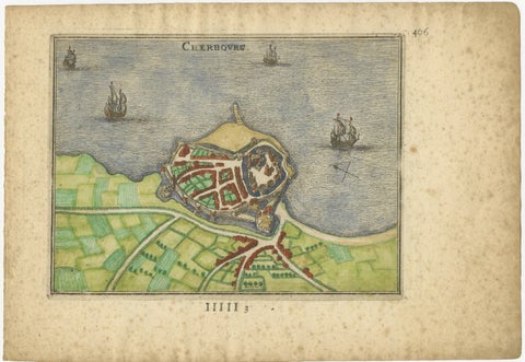 Cherbourg, Antique Hand-Coloured French Coastal Town Engraving (1666), view 2