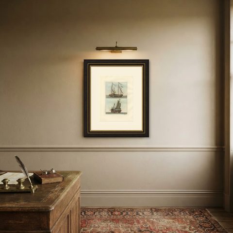 Chinese Junks and Sailing Vessels, Ferrario Il Costume Antico e Moderno, 1815, shown framed on a wall