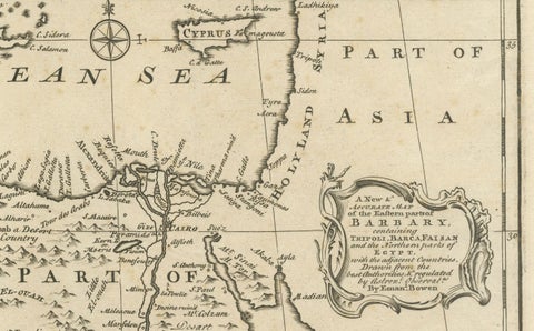 Mediterranean & Barbary Coast, Elegant 18th Century Map by Bowen, c.1747, close-up 3