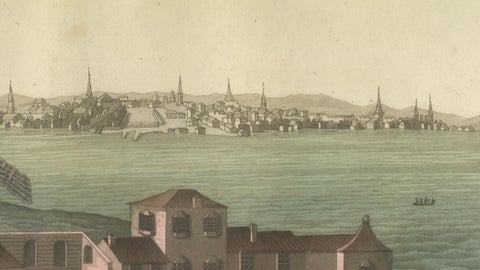 Boston Harbor View from Castle William, Hand-Colored Aquatint by Fumagalli, 1827, close-up 4