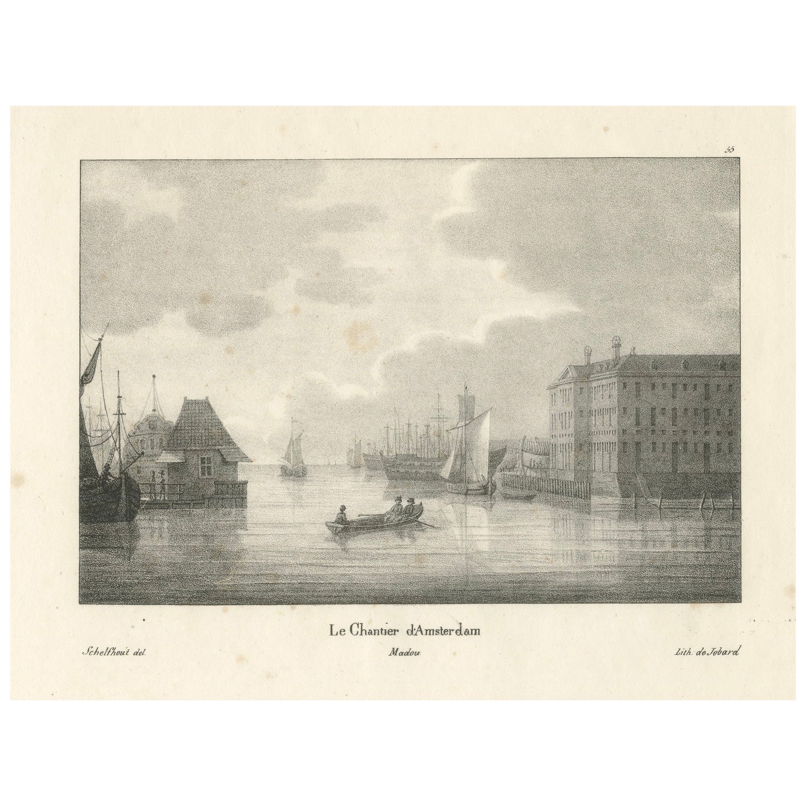 Amsterdam Maritime Shipyard View by Schelfhout, 19th Century Lithograph