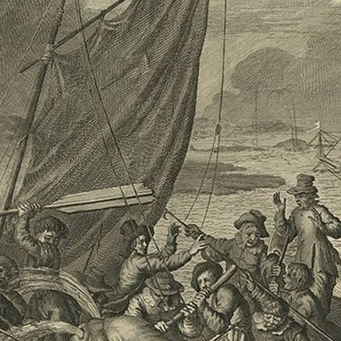 Antique Print of the Sea Voyage to Nova Zembla, Russia, circa 1730, close-up 2