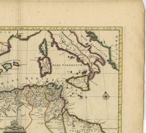 Antique Map of the Northern Coast of Africa and Southern Europe, circa 1745, view 3