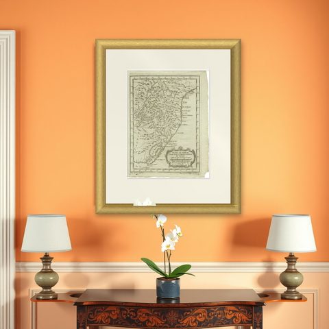 Antique Map of the Coast of Southern Brazil by Bellin, c.1755, shown framed on a wall