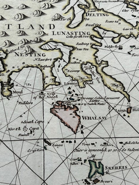 Shetland Islands Sea Chart, Antique Nautical Map by Ottens Brother c.1745, view 9