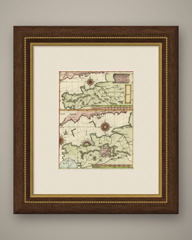 Two Charts of The English Channel, Each Adorned with Nice Compass Roses, ca.1700, shown framed