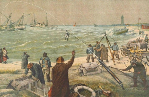 Large Lighthouse Rescue Schoolplate, Josef Klemm Chromolithograph, c.1900, close-up 3