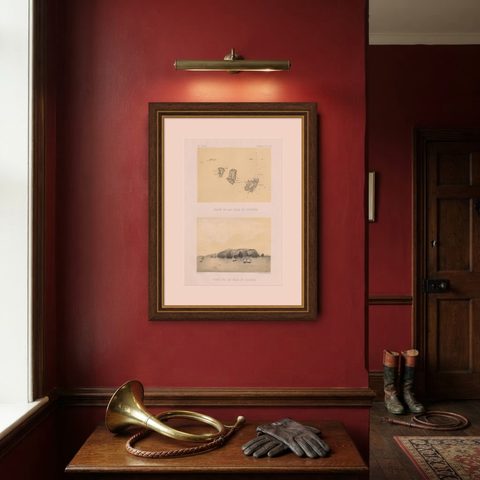 Chincha Islands Antique Lithograph 1865, Map & Coastal Scene, Peru, shown framed on a wall
