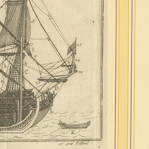 Antique Print of a Vessel Cross Section by Pluche '1735', close-up 1