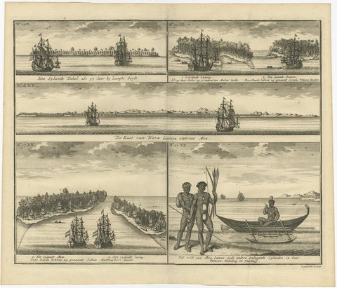 VOC Ships, Native People & Coastal Views of Islands near Papua New Guinea, 1726, view 2