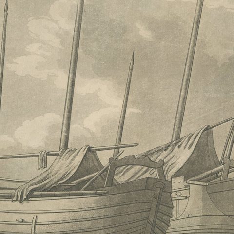 Views of Dutch Vessels, Maritime Engraving after 1684 Drawing, Published 1802, close-up 5