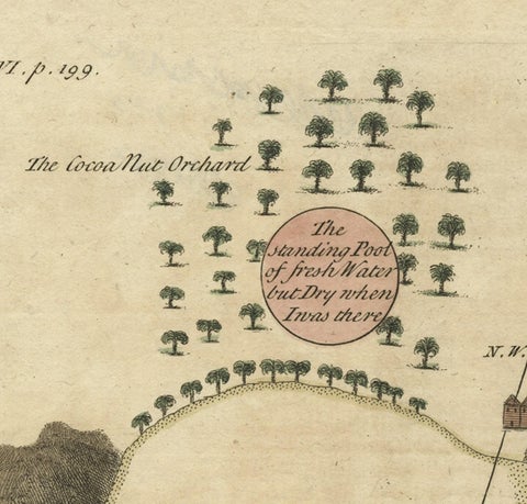 Antique Map of the Harbour of Praia, Santiago Island, Cape Verde, c.1750, close-up 2