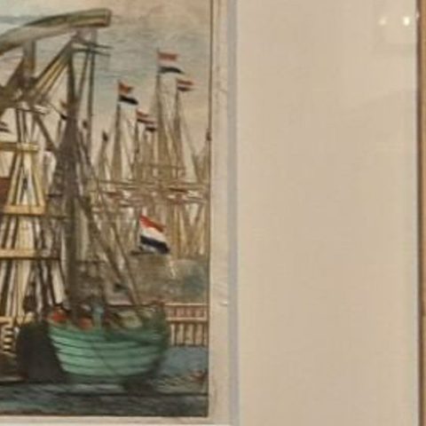 Antique Framed Print of the Ship Cranes of Amsterdam, The Netherlands, 1693, close-up 2