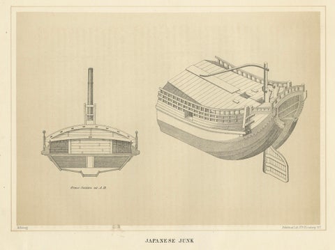 Antique Print of a Japanese Junk Cross Section, 1856, close-up 3