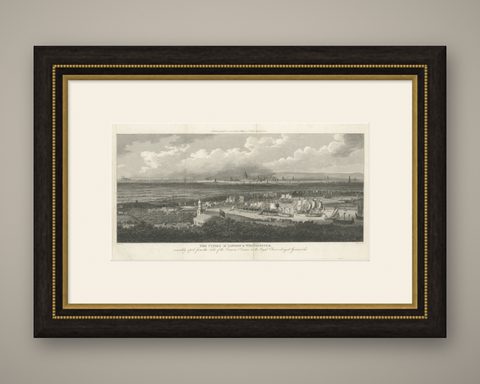 Rare City View of London and Westminster, Showing Many Battles Ships, 1804, shown framed
