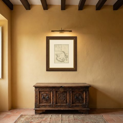 Old Map of Awatska Bay on the Coast of Kamchatka Peninsula, Russia by Cook, 1784, shown framed in a room