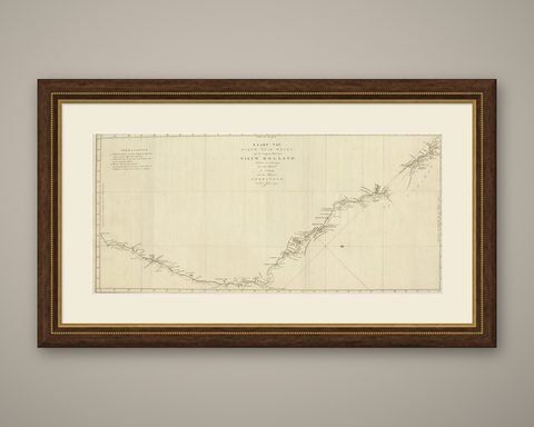 Old Map of Cook's Discovery and Charting of the East Coast of Australia, 1803, shown framed