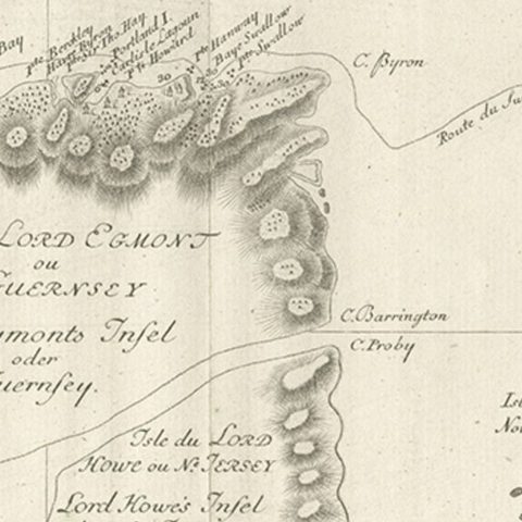 Original Antique Chart of the Santa Cruz Islands, 1774, close-up 2