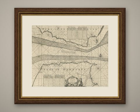 Antique Map of the Straits of Gibraltar by J. Gascoyne, circa 1716, shown framed