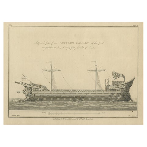 Original Antique Print of an Ancient Galley, 1802