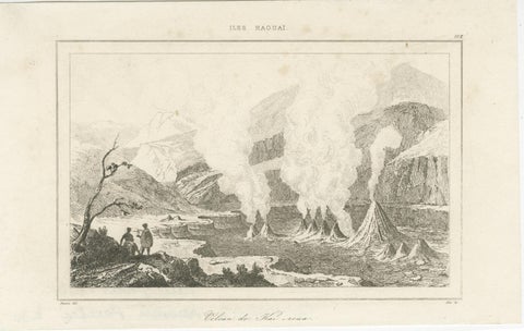Hawaiian Volcanoes & Valleys, Antique Voyage Engravings, Renzi, Paris 1836, view 2