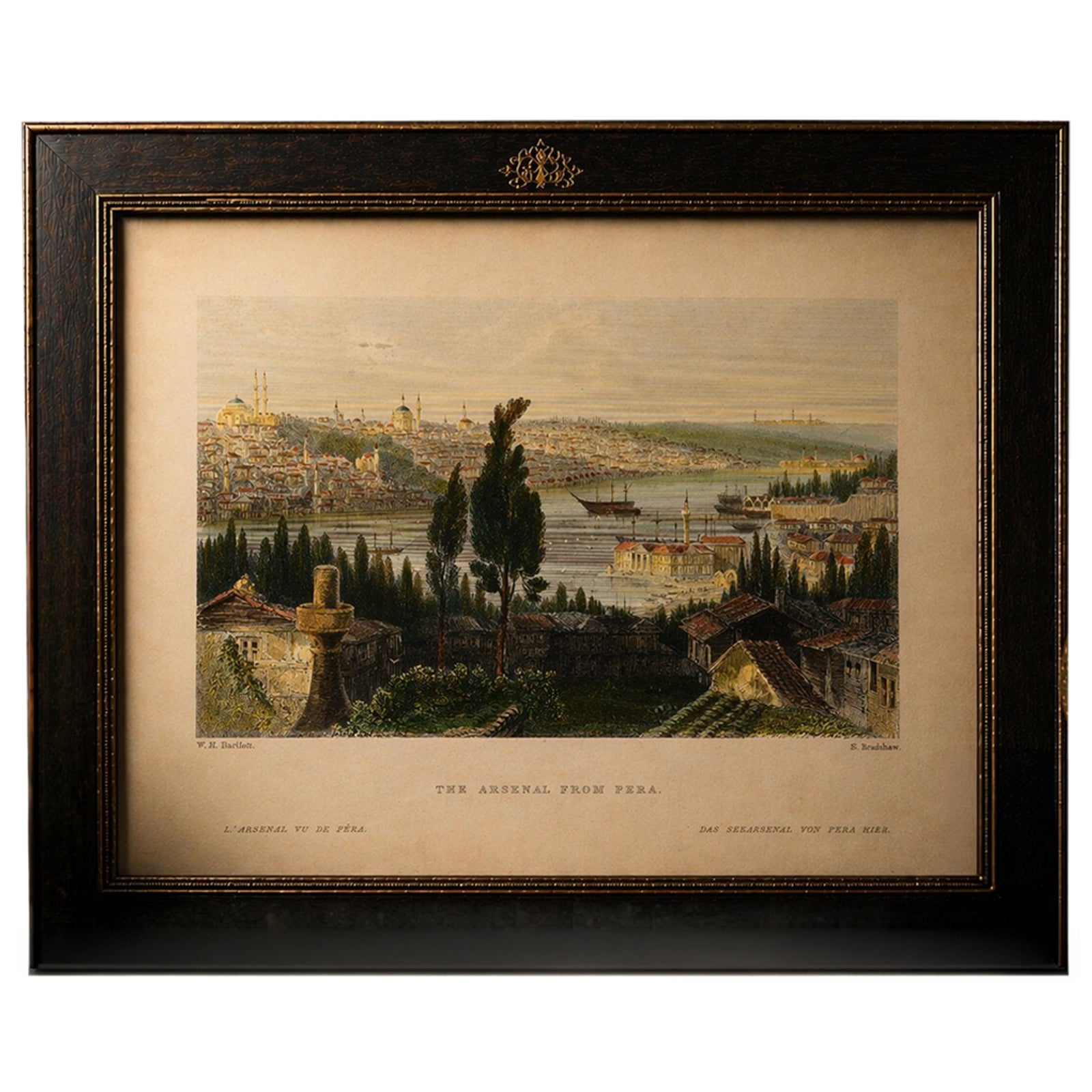 Bosporus Harbor View from Pera, Istanbul Arsenal, Antique Bartlett, c.1839