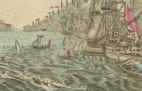 Venetian Naval Battle Print, Rare Optical Vue of Venice versus Turks, c.1770, close-up 3