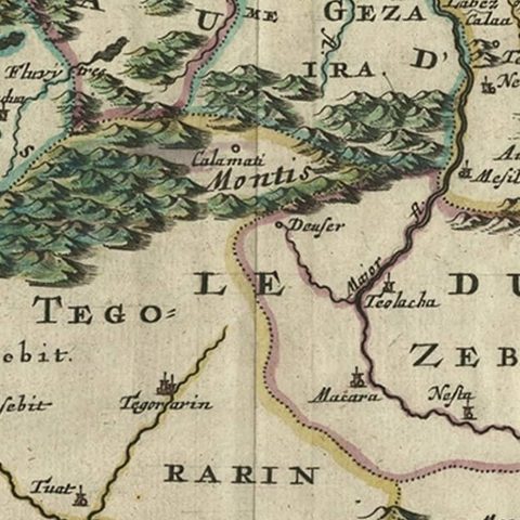 Copper-Engraved Map Showing the Algerian Coast of North Africa, Published 1683, close-up 3