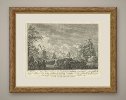Antique Print of the Sailing Tour on the IJ River , Amsterdam, 1768, shown framed