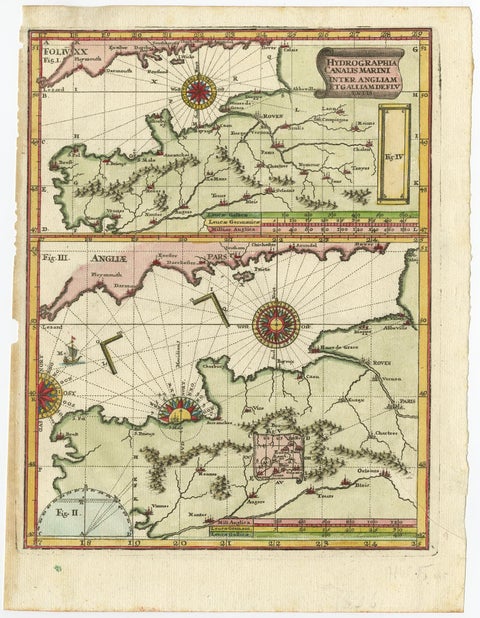 Two Charts of The English Channel, Each Adorned with Nice Compass Roses, ca.1700, view 2