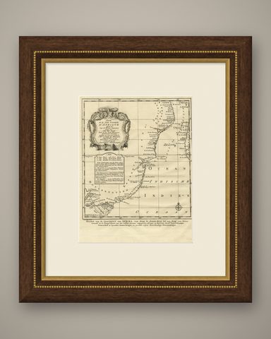 Original Detailed Antique Map of the East Coast of Africa, 1747, shown framed