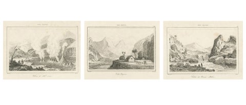 Hawaiian Volcanoes & Valleys, Antique Voyage Engravings, Renzi, Paris 1836