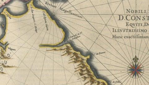 Blaeu Strait of Magellan Map, Tierra del Fuego, Decorative Sea Chart, 1642, close-up 3