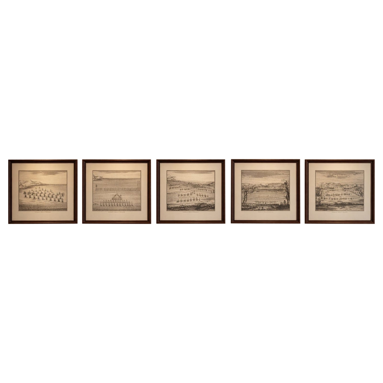 Classical Warfare & Naval Battles, Set of 5 Antique Engravings, France c.1720
