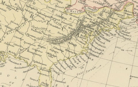 1882 Map of the North Atlantic Ocean Showing Cable Tracks and Trade Winds, close-up 1