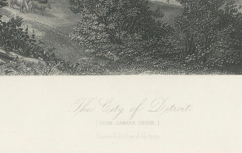The City of Detroit, View from Canadian Shore, Antique Harbor Engraving, c.1872, close-up 1