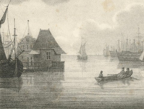 Amsterdam Maritime Shipyard View by Schelfhout, 19th Century Lithograph, close-up 3
