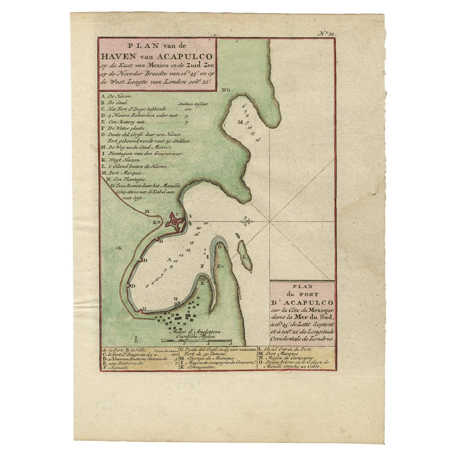 Antique Map of The Harbour of Acapulco in Mexico, 1749