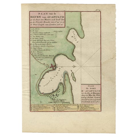 Antique Map of The Harbour of Acapulco in Mexico, 1749