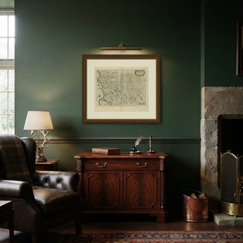 Antique Map of the Coast of Artois by Janssonius, 1657, shown framed in a room