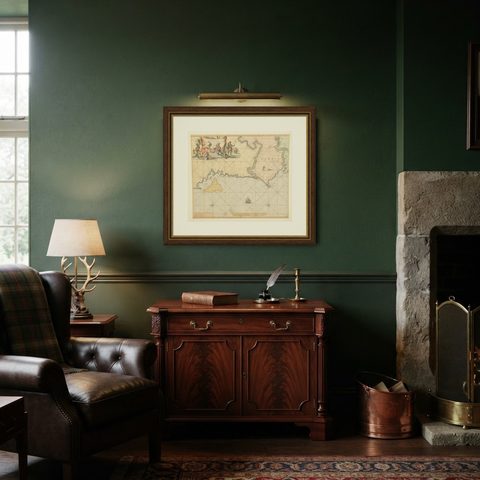 Original Hand-Coloured Nautical Chart of West-Africa, c.1680, shown framed in a room