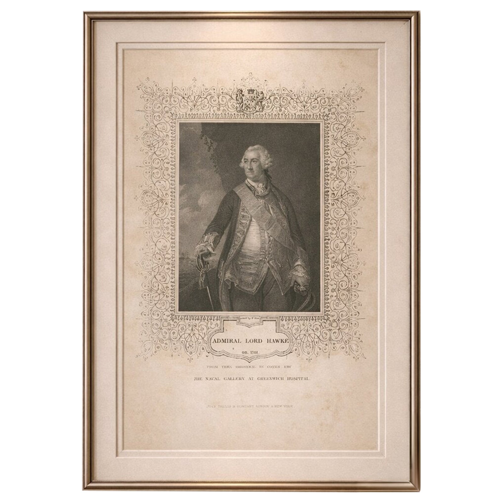 Antique Portrait Admiral Lord Hawke, British Naval Hero Engraving c.1850