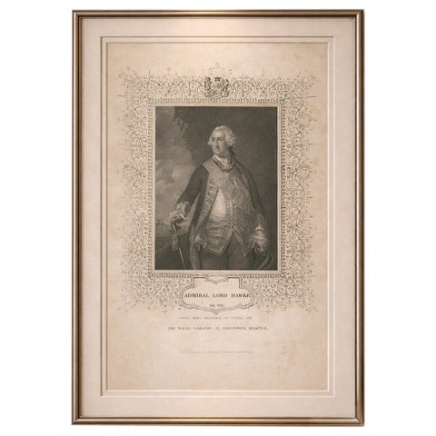 Antique Portrait Admiral Lord Hawke, British Naval Hero Engraving c.1850