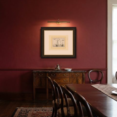 Antique Print of a Small Vessel by Pluche '1735', shown framed in a room