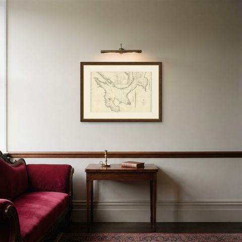 Large Antique Chart of The White Sea, Russa 1854, shown framed in a room