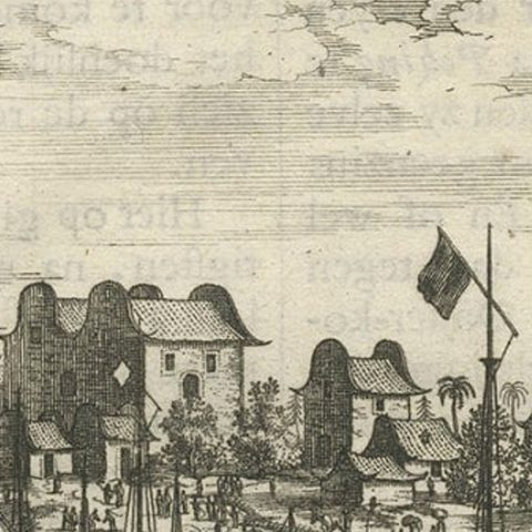 Antique Print of Chinese Vessels Near Lantam, China, 1665, close-up 3