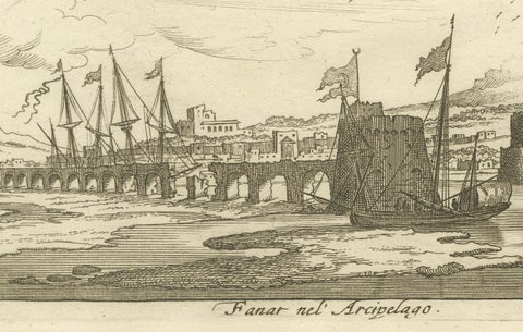 View of Fanar in the Aegean Archipelago with Bridge and Ships, ca. 1680, close-up 1
