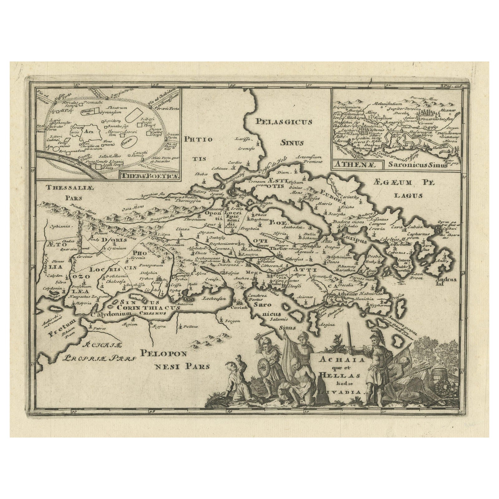 Original Antique Map of the Coast of Part of Greece, with Athens and Thebes