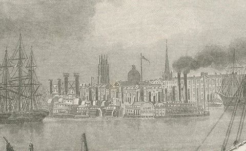New Orleans Harbor, Mississippi River Shipping and Steamers, Engraving ca.1850, close-up 6