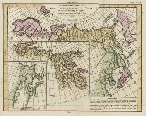 Map of North and East coast of Asia with Japan & inset maps of Kamchatka, c1750, close-up 1